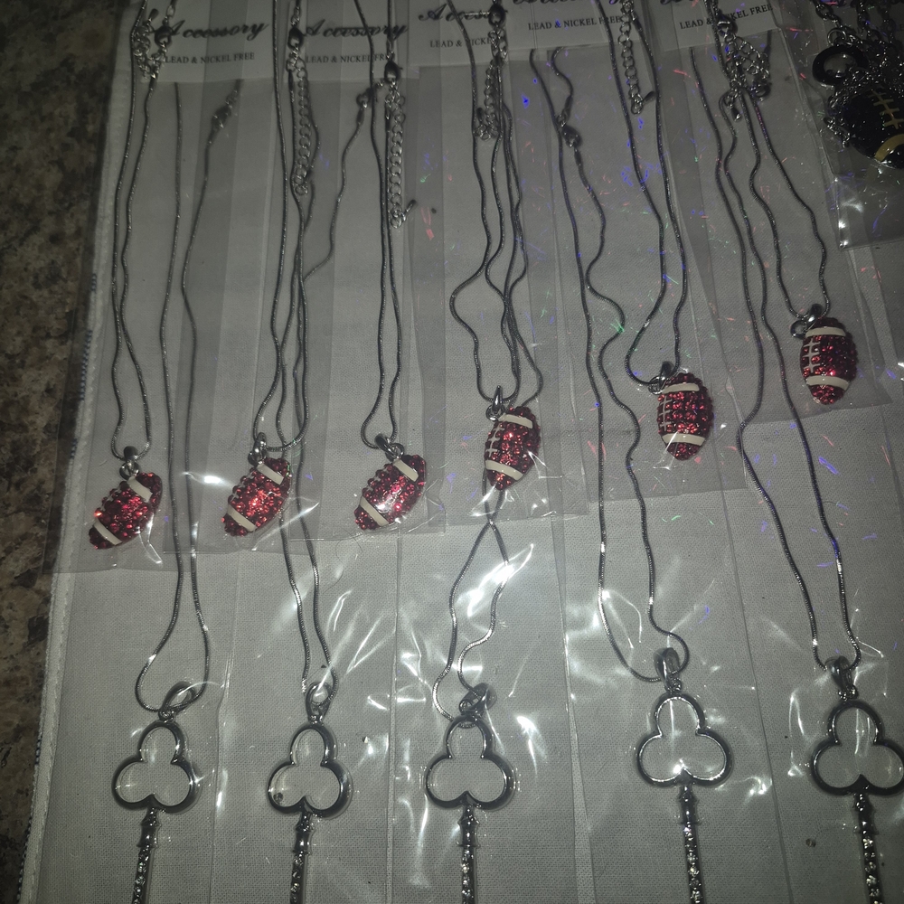 Silver and Red Football Pendant Necklaces